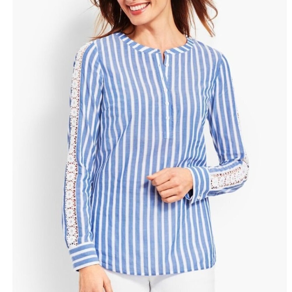 Talbots Cotton Lace-Sleeve Popover Blouse